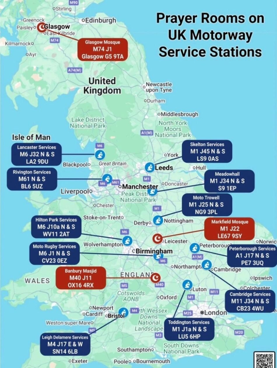 A Useful UK Motorway Prayer Room Map for Muslim Travellers